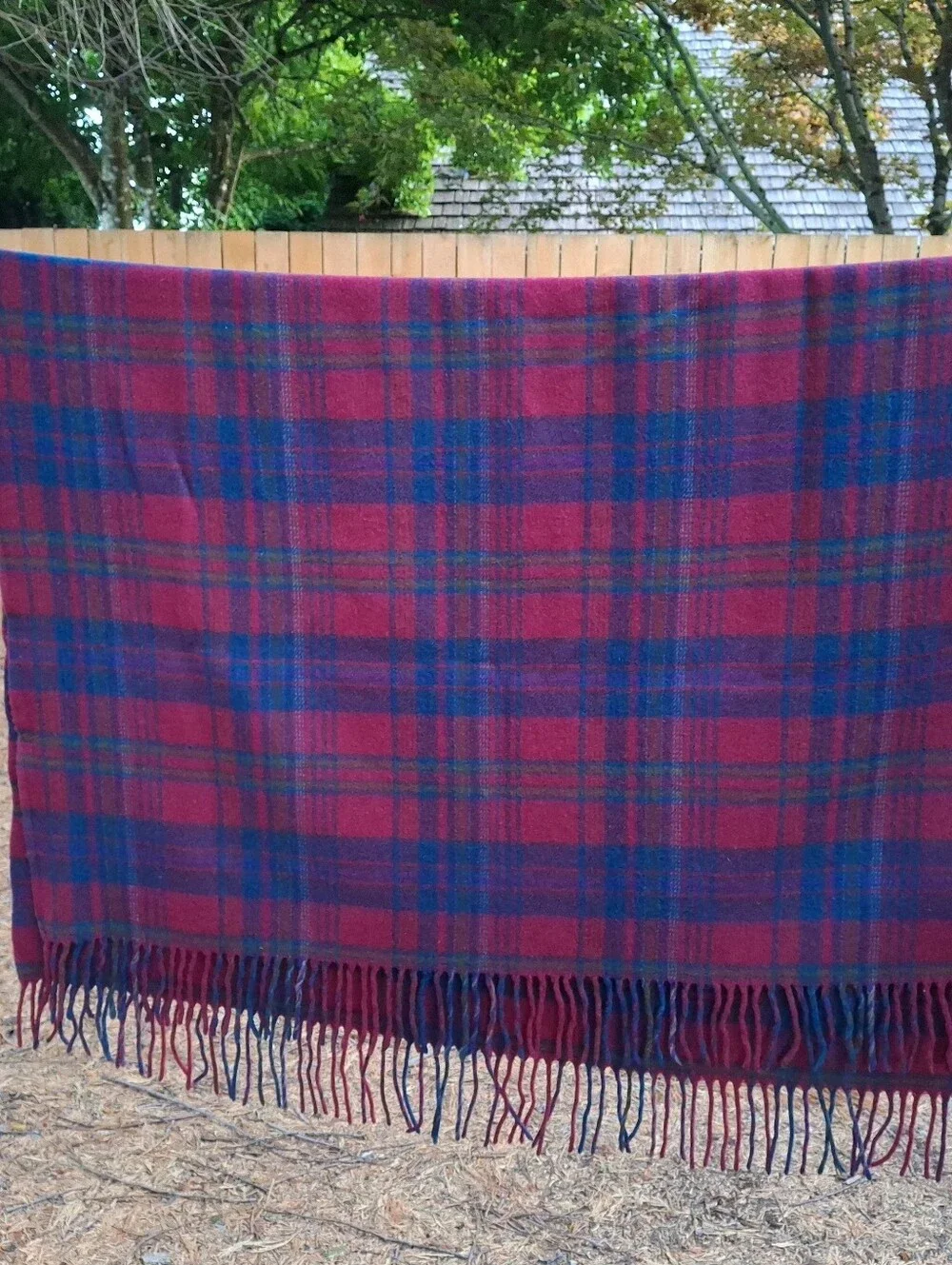 Pendleton Wool Blanket Plaid Fringe Throw Virgin Wool 52x66